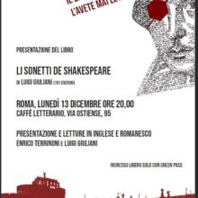 Lunedì 13 Dicembre Presentazione De Li Sonetti De Shakespeare